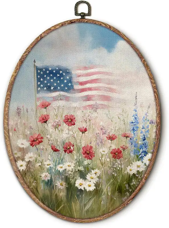 Americana Dekor, Vintage Wildblume patriotische amerikanische Flagge oval
