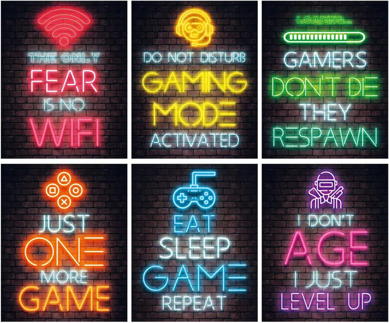 Gaming Wanddeko 8x10 6tlg Set für Jungen Zimmerdeko Gamer Schlafzimmer Deko Vi