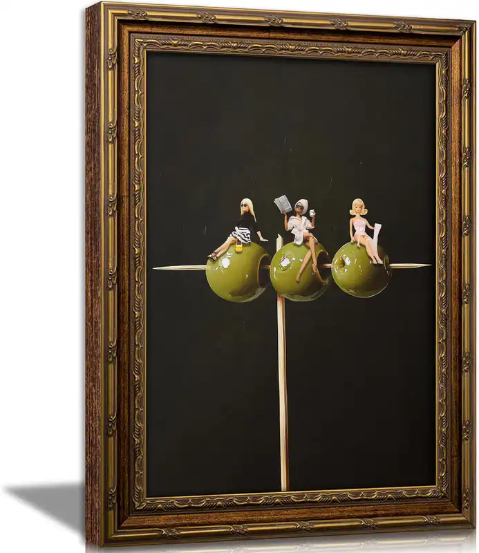 Vintage Gold gerahmte Bar Wandbild, Trendy Dirty Martini Olive Ölgemälde