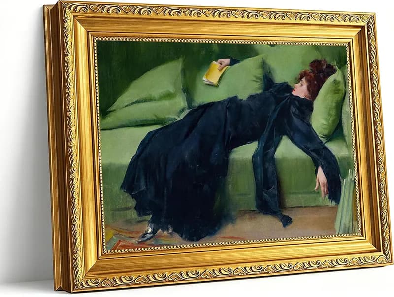 Gold gerahmte viktorianische Frau Leinwand Wandbild, Vintage Bild Wanddeko