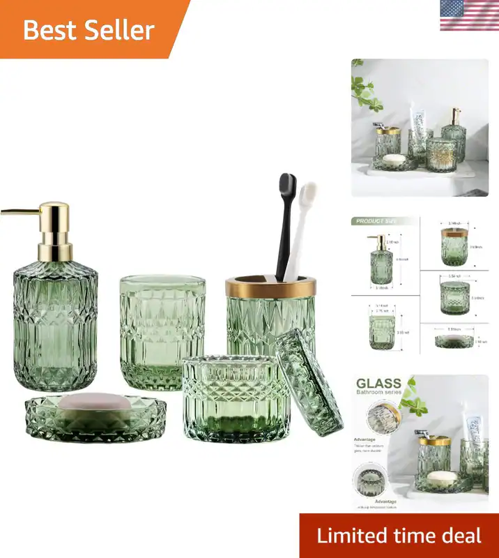 Badaccessoires Set Grün Glas 5-teilig Seifenspender Zahnbürstenhalter