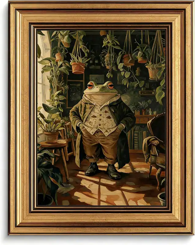Vintage Gold gerahmte Leinwand Wandkunst, skurrile Frosch Drucke Dekor, 8 x 10