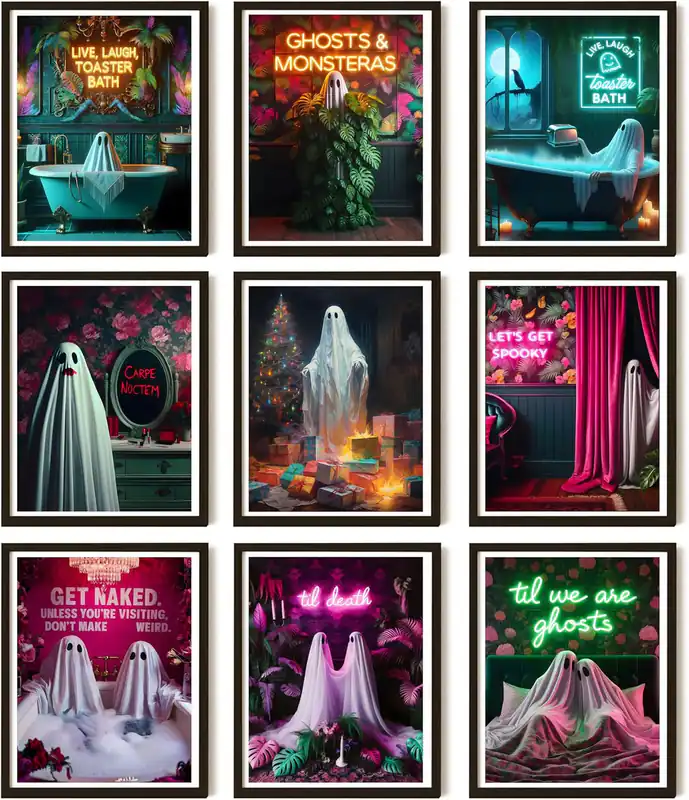 9 Stck. Halloween Geister Leinwand Wandbild Mode lustig Gothic romantisch Paar