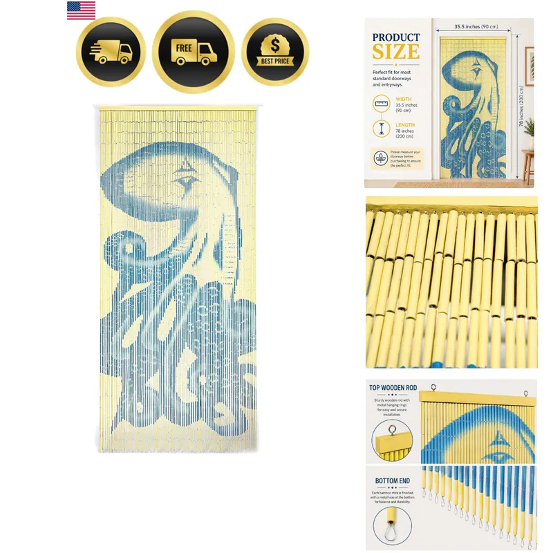 Oktopus Holzperlen Türvorhang - 36 x 78 Zoll - Perlen Türvorhang - Perlen...