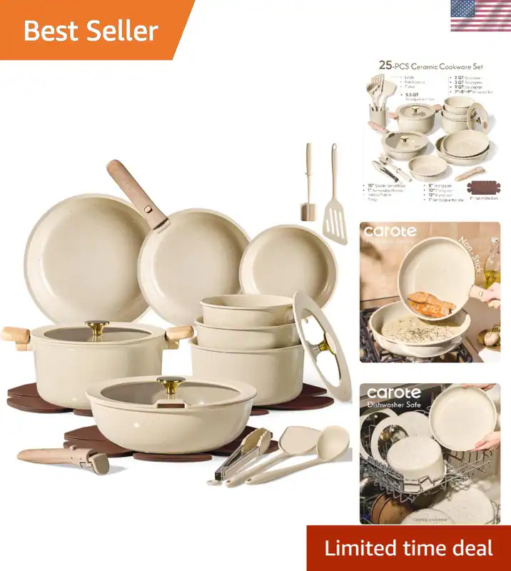 25-teiliges Keramik Kochgeschirr Set, Töpfe und Pfannen Set