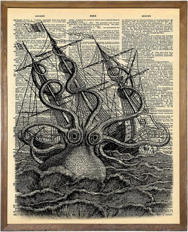 Vintage Steampunk Oktopus Wanddeko - Piraten Kraken Bilder Wandbild - Retro