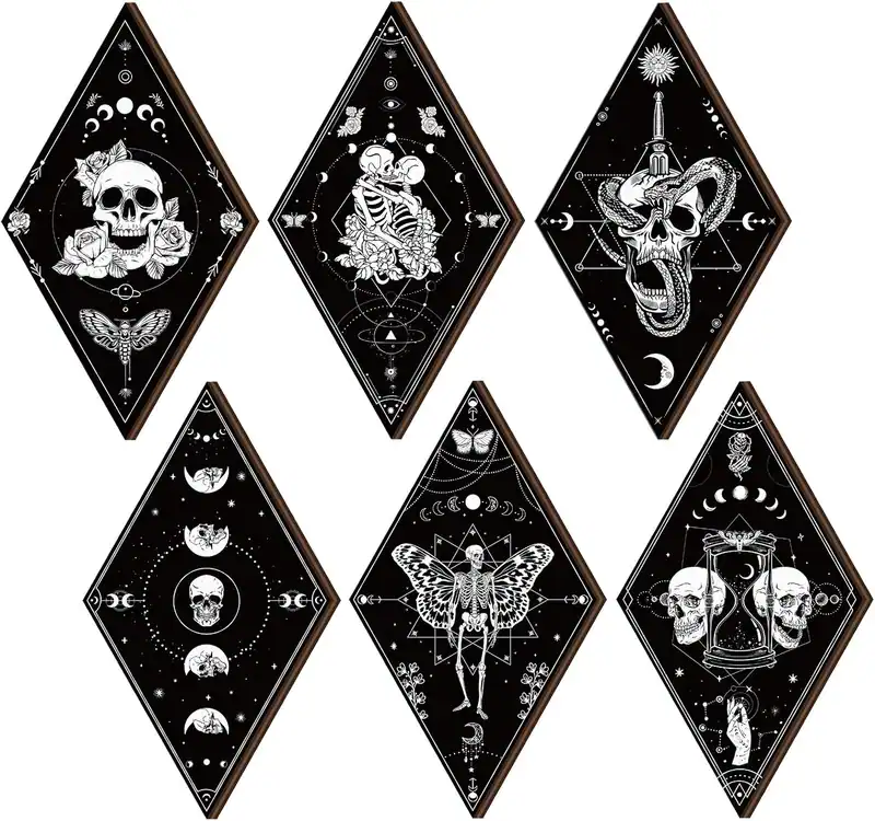 6er Pack Gothic Wanddeko für Schlafzimmer Wohnzimmer dunkel Boho Totenkopf Mond