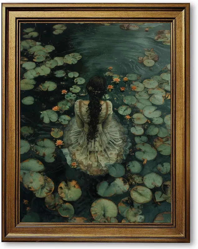 Ophelia Dark Academia Leinwand Wandbilder Vintage Gothic Lake Girl Gemälde P