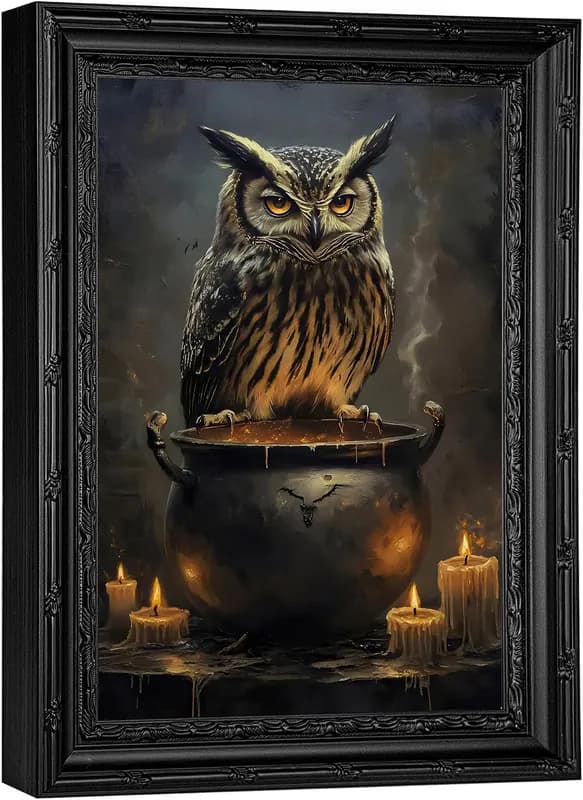 Gerahmte Halloween Eule Leinwand Wandbild, Dark Academy Bild Wanddeko