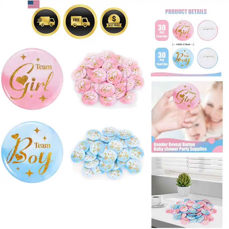 Gender Reveal Pins 60 Stück 1,75 Zoll Rosa Blau Party Gastgeschenke Dekoration