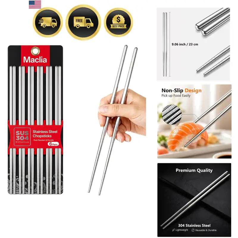 Metall Essstäbchen 6 Paar Wiederverwendbar Edelstahl Spülmaschinenfest