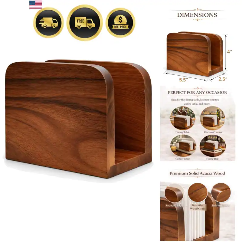 Akazienholz Serviettenhalter - Rustikale Holz Servietten Organizer für Küche,