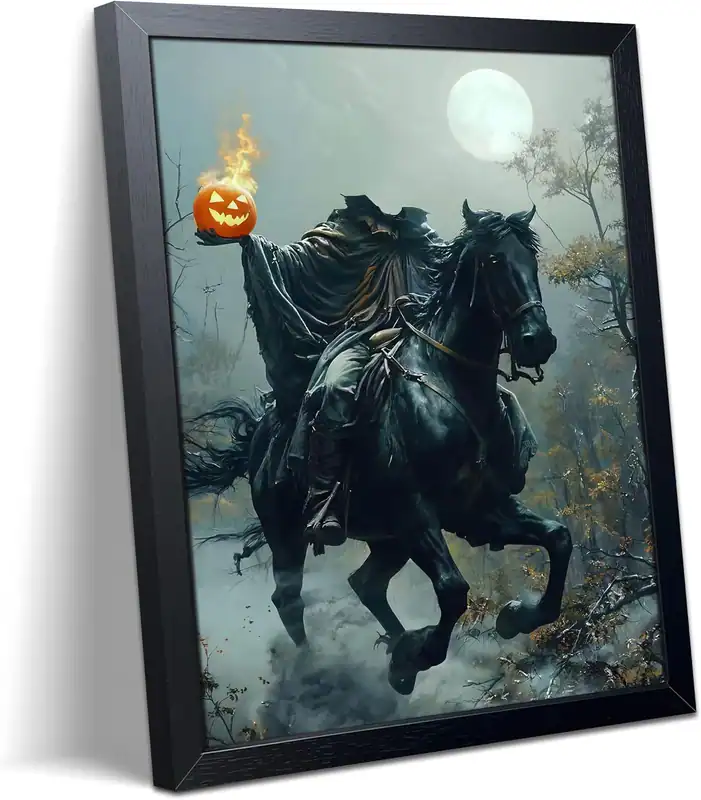 Gerahmter kopfloser Reiter Halloween Wandbild Gothic Horror Leinwand Poster