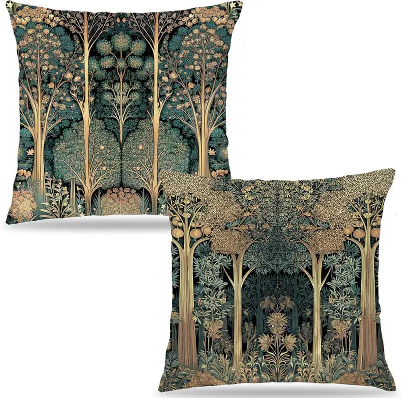 Gothic Wald Kissenbezüge 18x18 2er Set, Landhaus Kern Zimmer Wohndeko, dunkel B