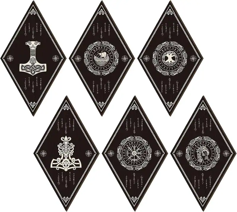 6 Stück Nordische Wikinger Schwarz Holz Schild Keltisch Drakkar Rune Wanddeko