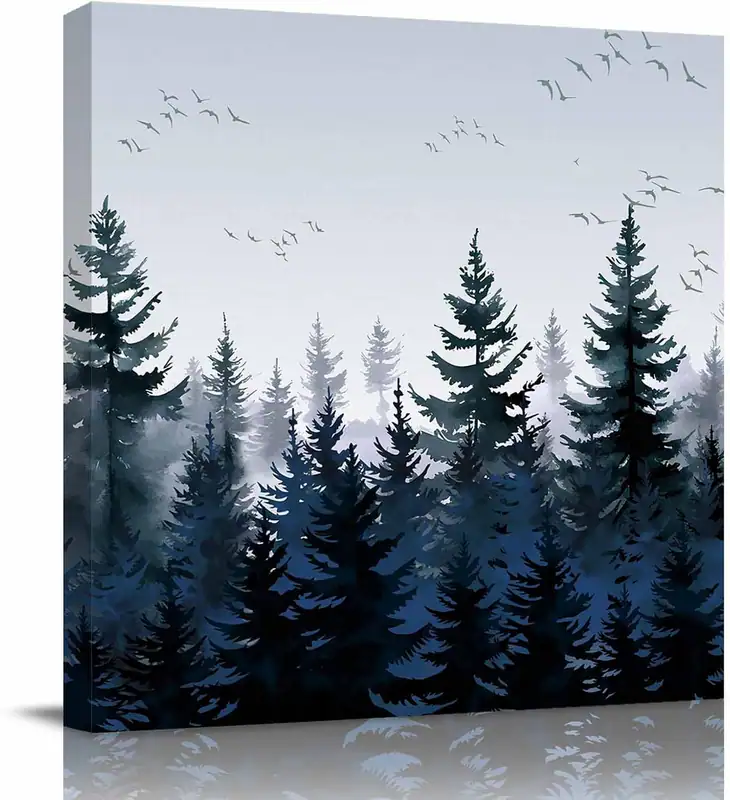 Wald Wandbild Dekor für Wohnzimmer Schlafzimmer Küche Büro Hotel, dunkelblau Fa