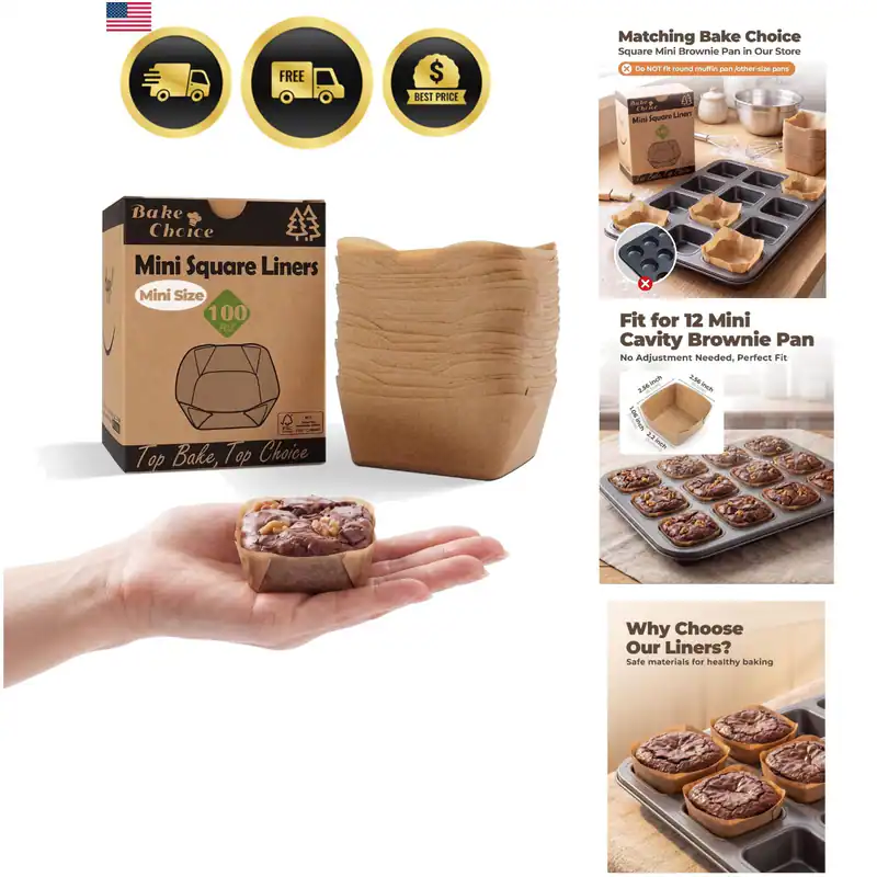 100 Stck. Mini Quadrat Cupcake Liner, Passend für 12 Kleine Brownie Pfanne