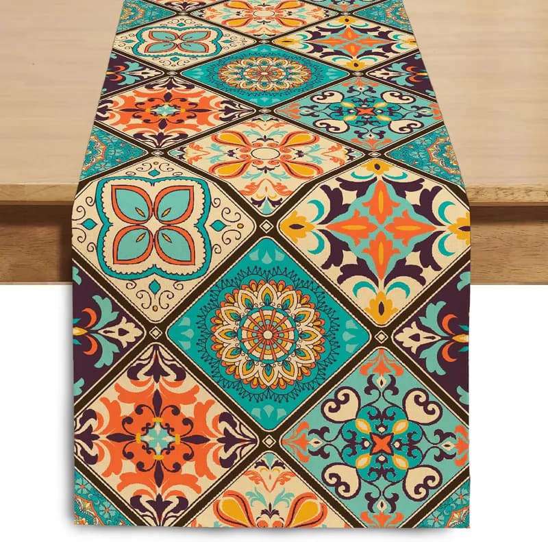 Boho Bohemian Tischläufer, Vintage Saison Läufer (13” x 36”)