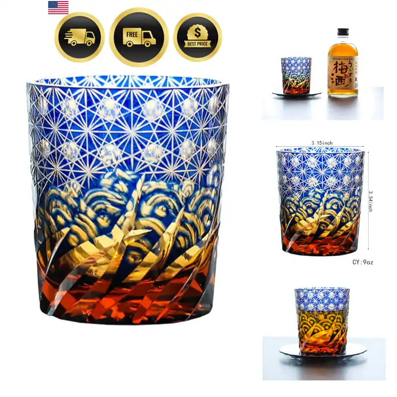 Altmodische Gläser 8 Unzen Blau Kristall Trinkglas für Whisky Cocktai...