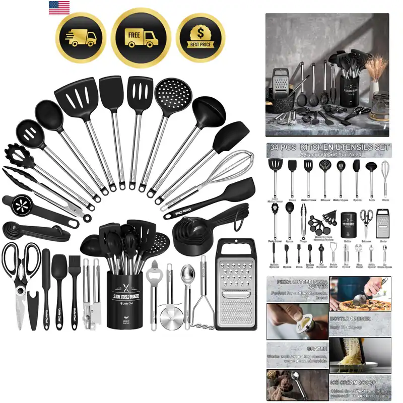Küchenutensilien Set - 34 Teile Silikon Kochutensilien Set für Antihaft Kochw...