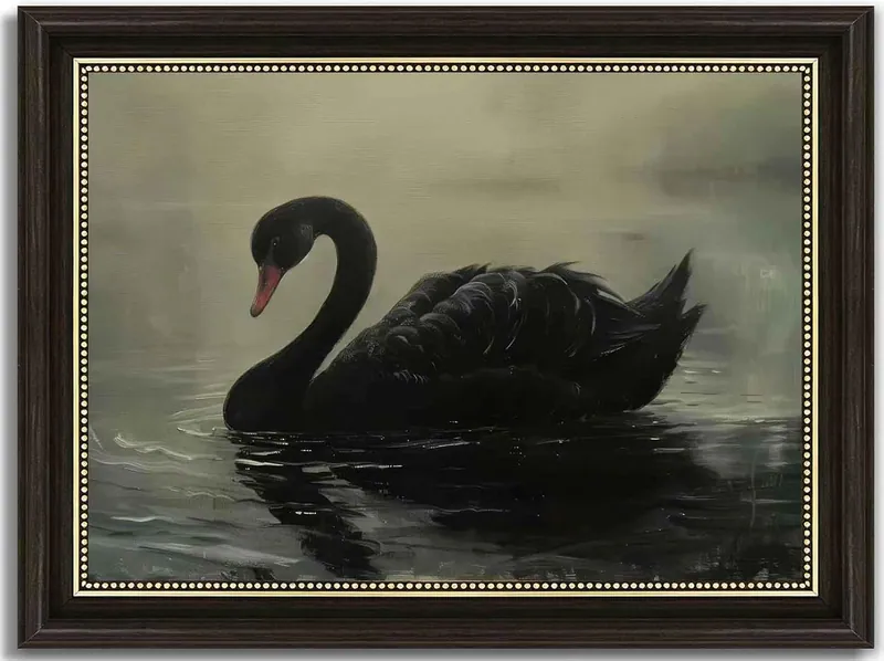 Dunkelbraun gerahmter schwarzer Schwan Leinwand Wandbild Vintage Grace Black