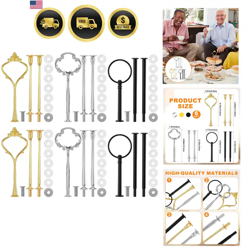6 Sets 3 Ebenen Kuchenständer Hardware abgestuftes Tablett Platte Hardware Kit