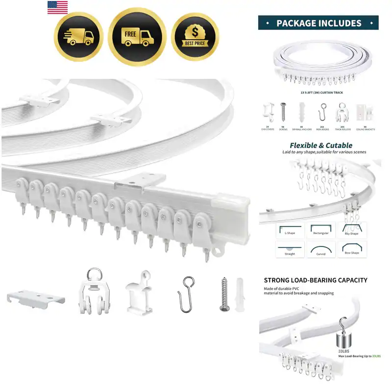 Flexible biegsame Deckenvorhangschiene, 9,8 Fuß 3 m gebogen, PVC, Metall,