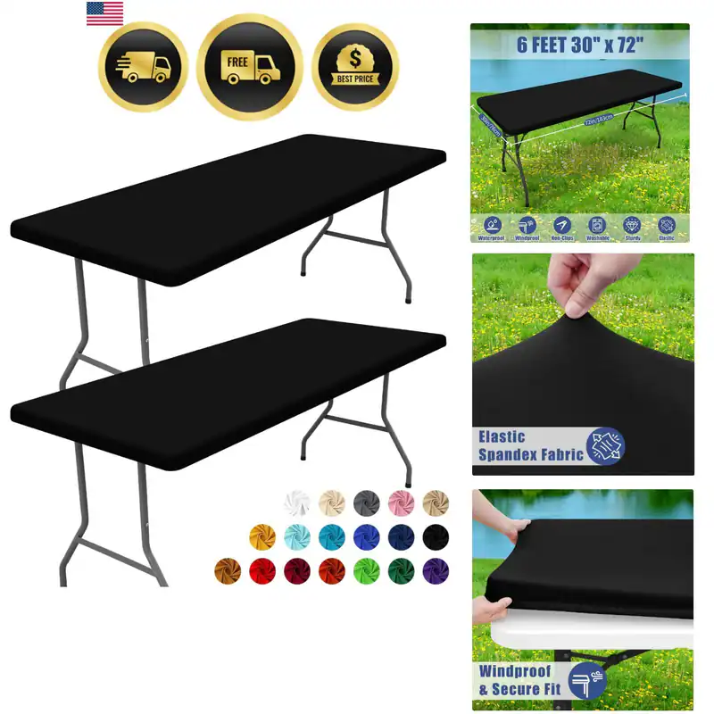 Spandex 6 Fuß Rechteck Tischdecke 2er Pack, Elastisch Passende Tischdecken für