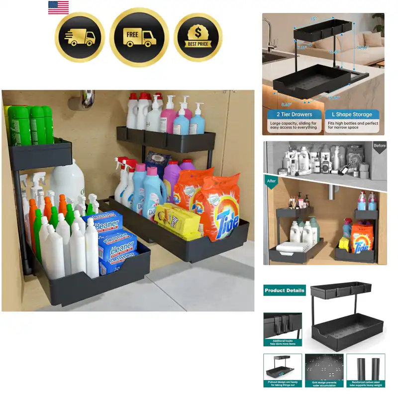 2 Stück Unter Waschbecken Organizer 2 Ebenen Schiebe Schrank Organizer