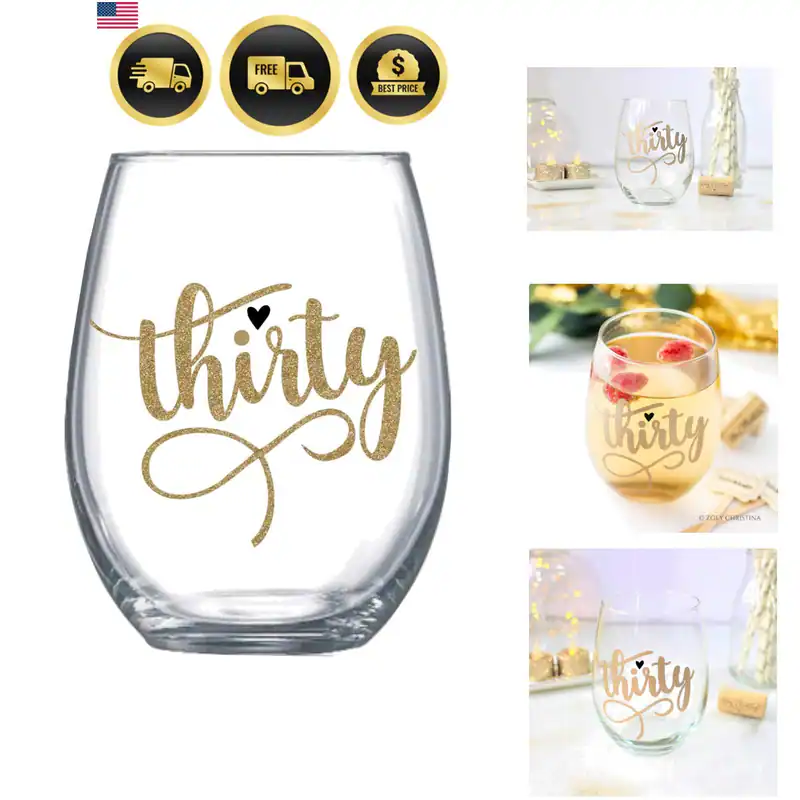 30 stielloses Weinglas Gold 30. Geburtstag Geschenk für Frauen 0008