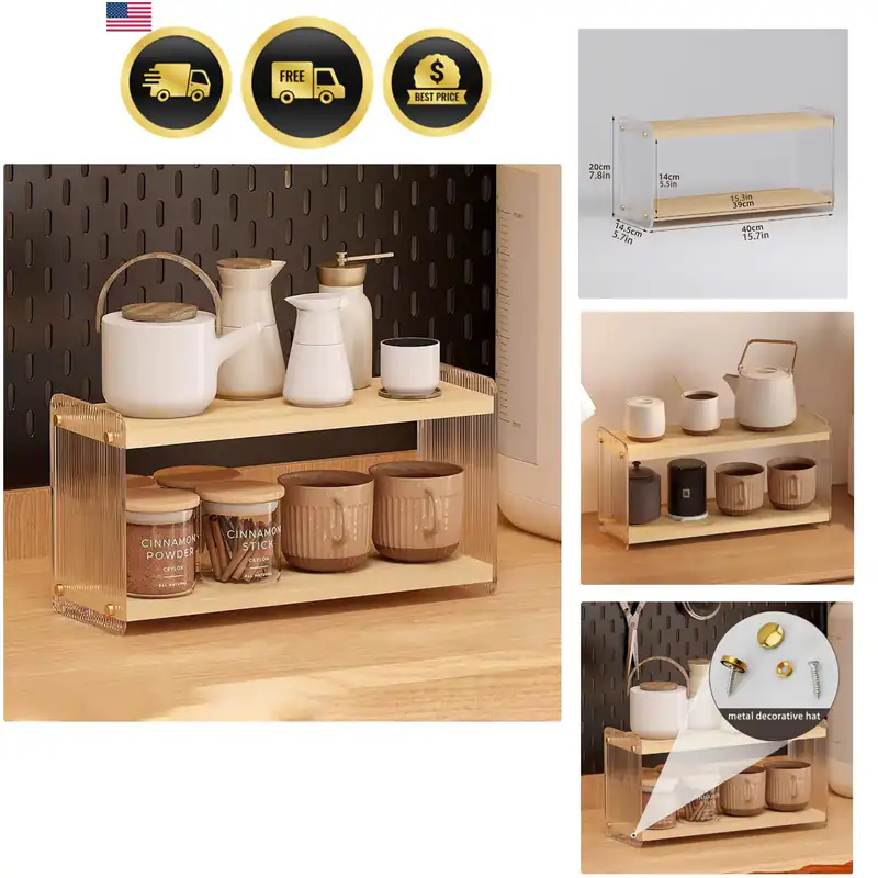 Kaffeestation Organizer 2 Ebenen Acryl Zuhause Aufbewahrung Tassen Haken für