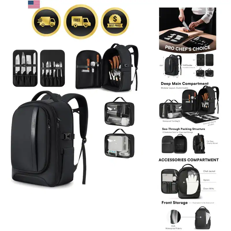 Kochmesser Rucksack mit wasserdichter Tasche, 30+ Taschen für Messer und