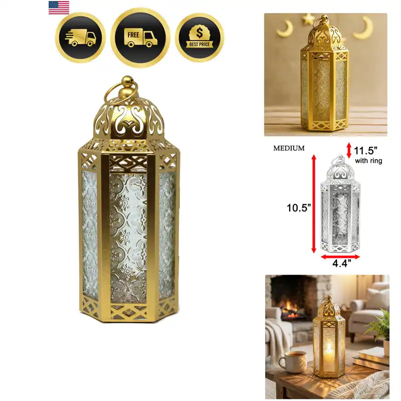 10,5" Gold Marokkanische Kerzenlaterne Dekorative Kerzenhalter Lampe für Tisch
