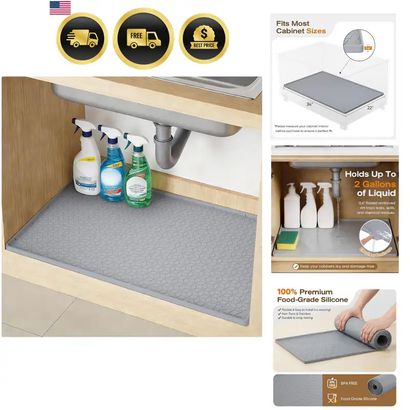 Silikon Wasserdicht Unter Waschbecken Matte 34" X 22", Tropfschale und Schrank
