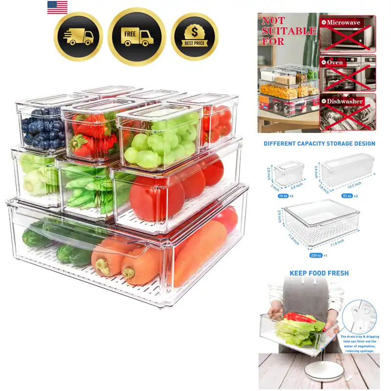 10 Stück Kühlschrank Organizer, Stapelbare Kühlschrank Organizer Behälter mit