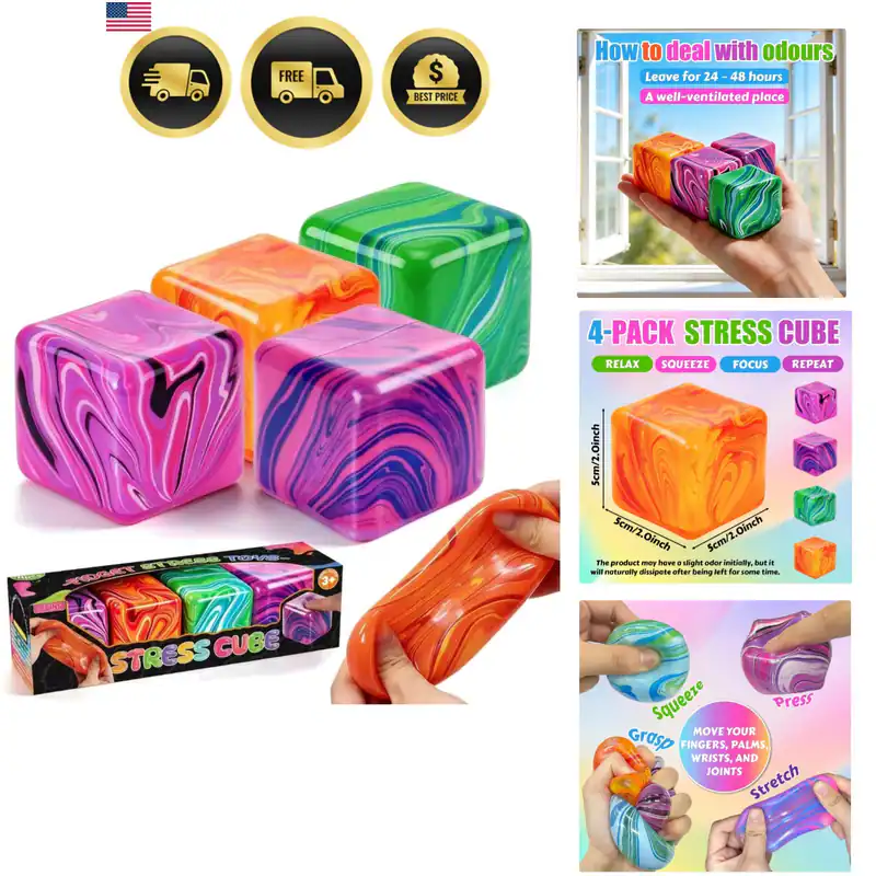 4 Stück Stress Würfel Squishies Fidget Spielzeug, 2 Zoll Eis Quetschspielzeug