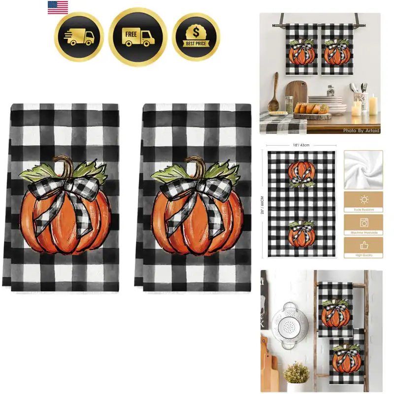 Kürbis Büffel Karo Herbst Küchentücher 2er Set 18X26 Zoll