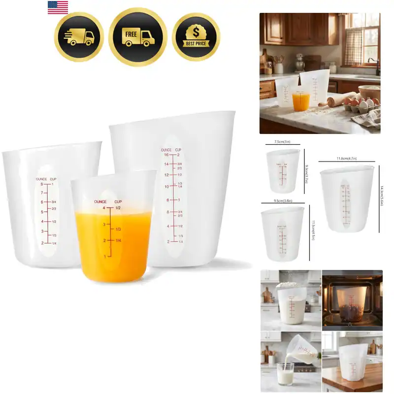 Silikon Messbecher zum Schmelzen von Schokolade, 3er Set 2 Tassen, 1 Tasse, 1/2