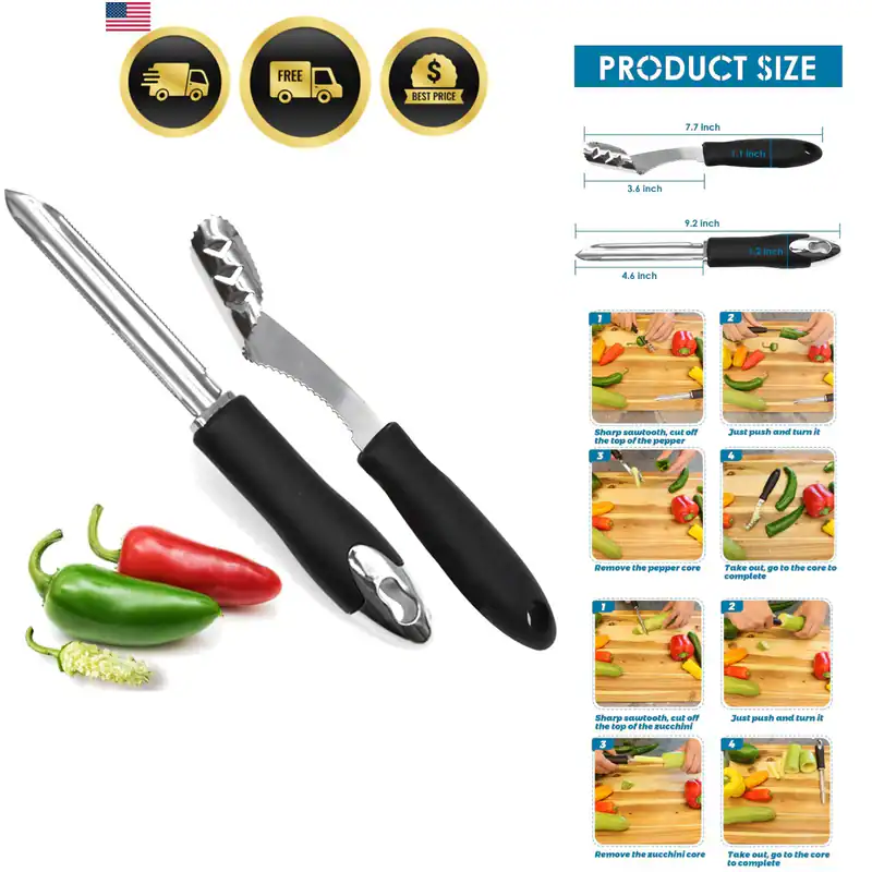 Jalapeno Pfefferentkerner, 2er Set, Edelstahl Zucchini Gurkenentkerner mit...