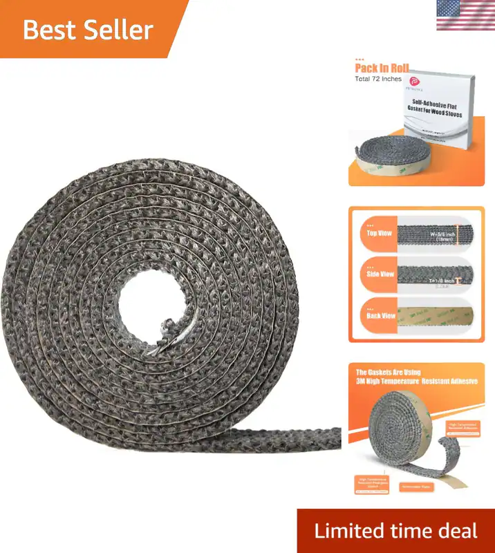 Flachdichtband für Öfen Kamine selbstklebend Fiberglasdichtung 72 cm