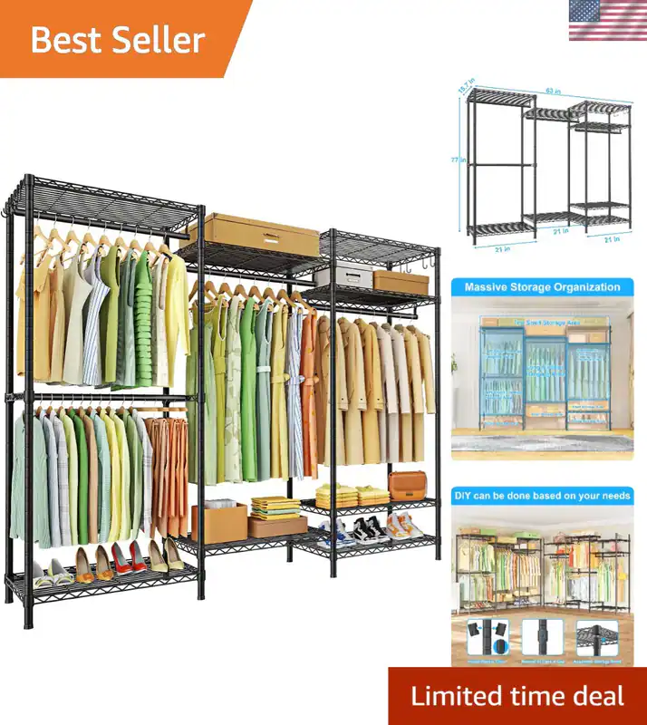 Kleiderständer Schwerlast Kleiderschrank Organizer mit Regalen und Kleiderbügeln