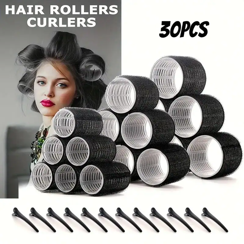 18x Haarroller Self Grip großes Set Heatless Hüpfwellen Lockenwickler mit 12x