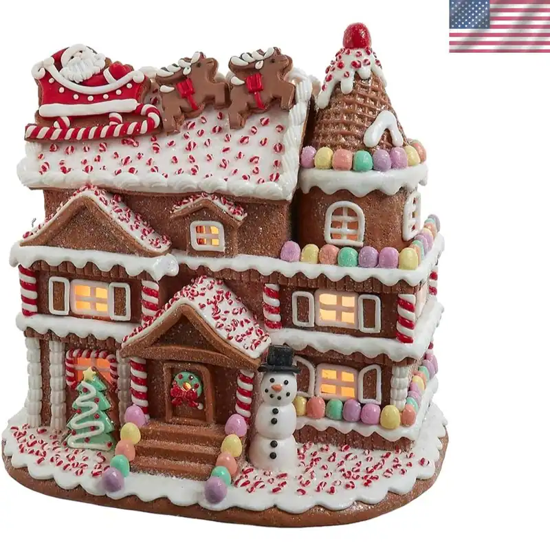 Weihnachten Lebkuchenhaus mit Weihnachtsmann Pre-Lit festliche Weihnachtsdeko