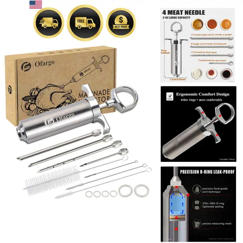 Edelstahl Fleisch Injektor Spritze Kit mit 4 Marinade Nadeln für BBQ Gri...