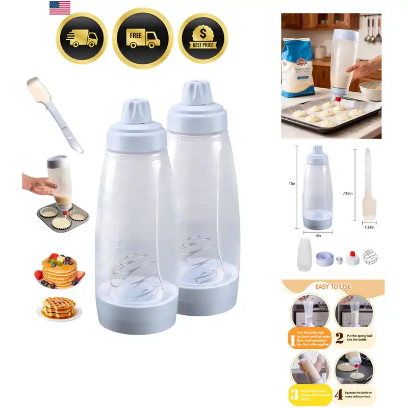 Pfannkuchen Teig Spender & Mixer mit MixerBall Schneebesen, 2er Pack 33oz