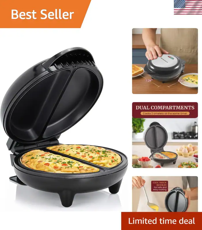 Antihaft Omelett Frittata Snack Tasche Maschine für 2 einzelne 6,5" Omeletts,