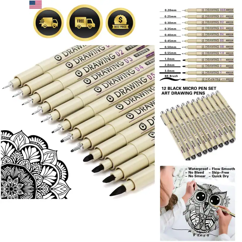 Muchcute Micro Fineliner Zeichnung Kunst Stifte: 12 schwarze feine Linie