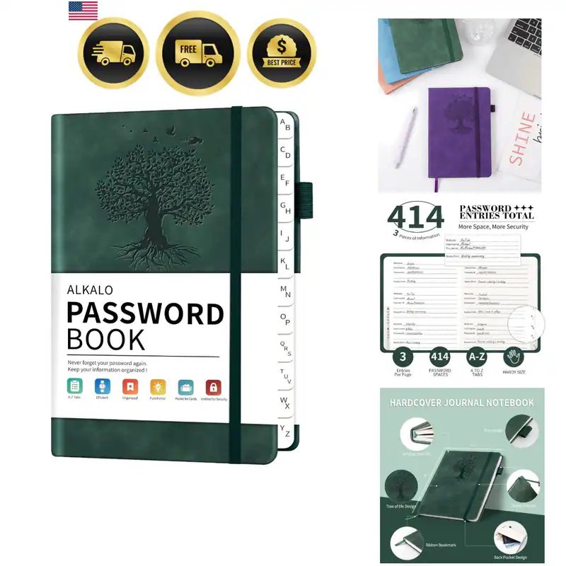 Passwortbuch mit alphabetischen Registerkarten, 4,5"x5,9" kleine Tasche