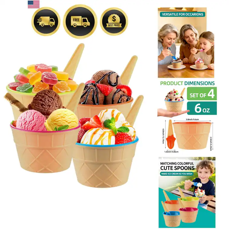 4er Pack Eisbecher und Löffel Set, Frozen Joghurtbecher mit Löffeln Langlebig...