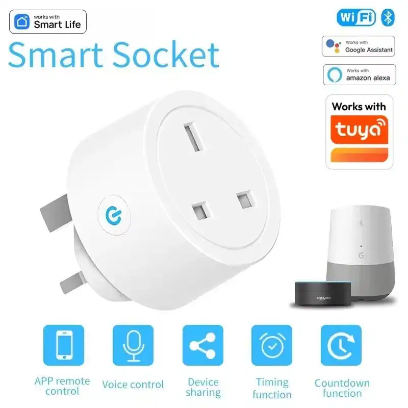 20A Tuya Smart Life Smart Steckdose WiFi UK Stecker mit Energiemonitor